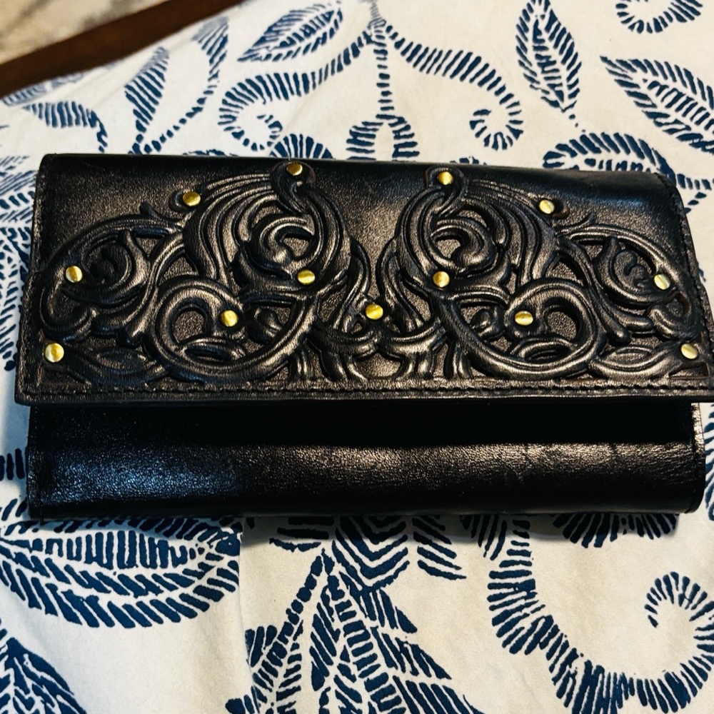 Sleek Black Leather Tote Bag black Patricia Nash with matching  wallet included - Picture 2 of 5